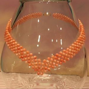Coral Bead Vintage Necklace with Real Gold Clasp